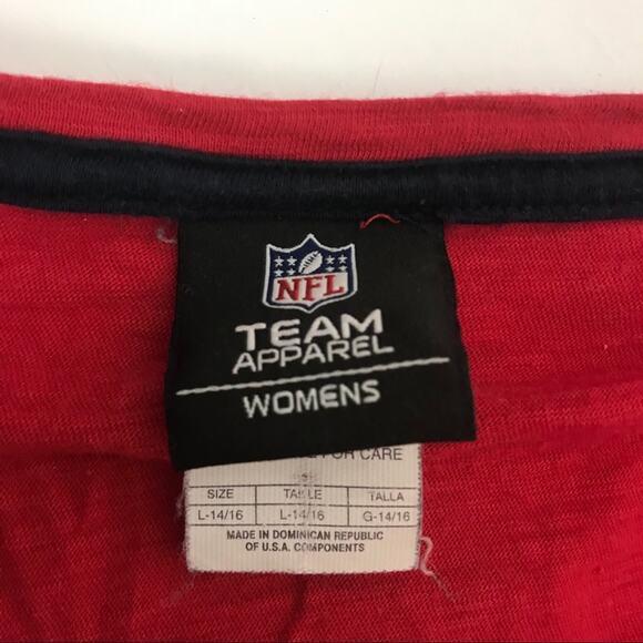 NFL Apparel Texans Womens Football T-Shirt Size Large Red V-Neck Distressed Tee - Picture 6 of 8